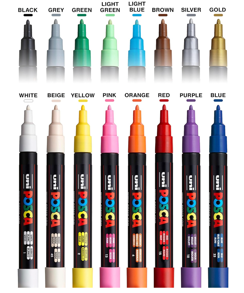 POSCA Paint Marker Sets, 16-Color PC-3M Fine Set