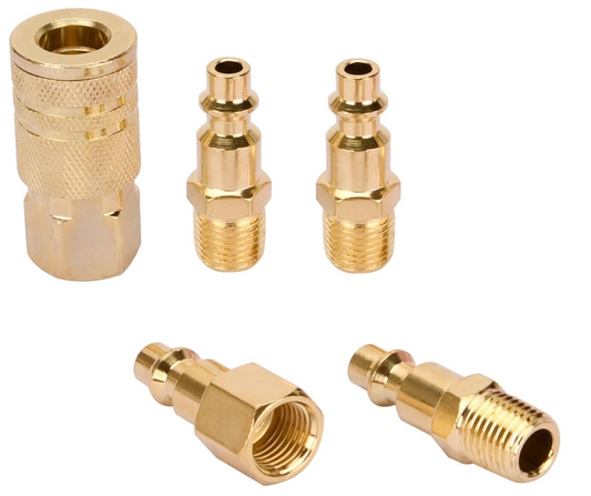 1/4'' NPT 5 pcs Air Fitting and Plug Kit, Air Quick Connector Air Fittings, Industrial Air Fittings Brass Plated Quick Connector Kits (5 pcs)