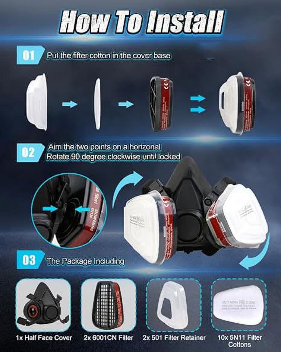 Respirator Mask With 6001 Filters, Gas Masks Survival for Painting, Organic Vapors